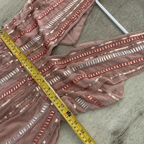 ASOS SALON Sequin Mesh Fit and Flare Midi Dress dress pink beaded size 2 prom - Picture 14 of 15